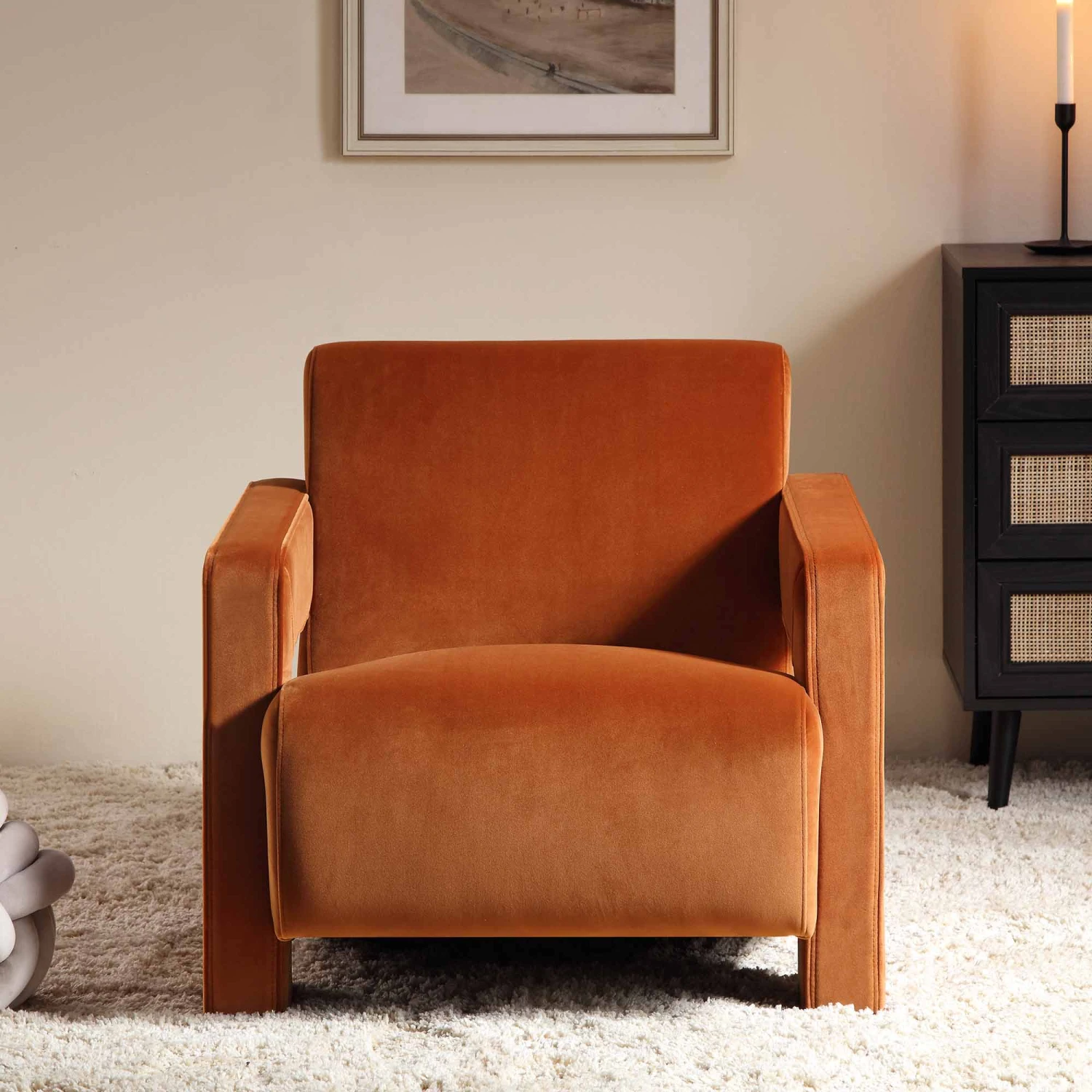 Brompton Sculptural Armchair, Rust Velvet - Image 2