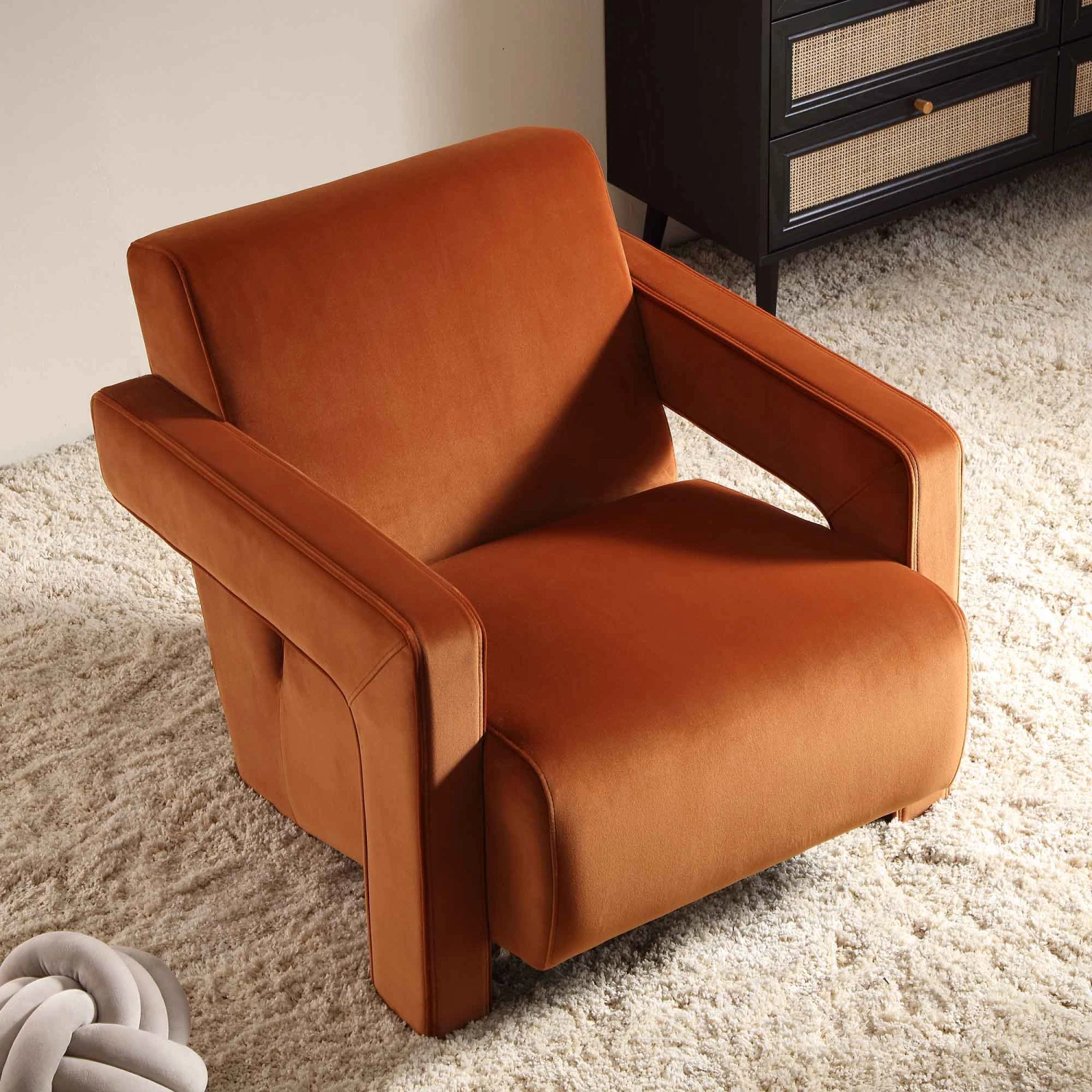 Brompton Sculptural Armchair, Rust Velvet - Image 3