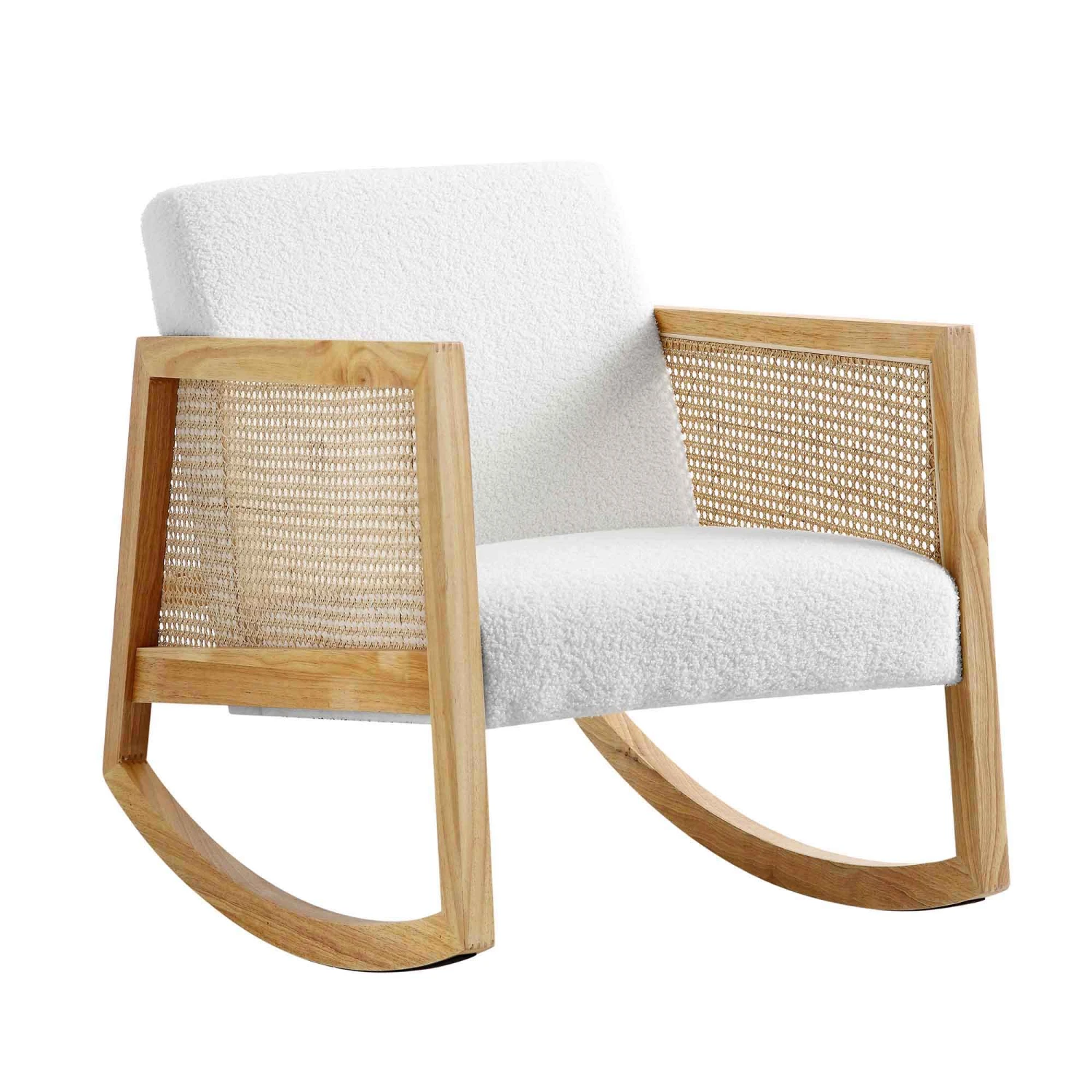 Fyne Ecru Boucle Rocking Armchair With Rattan Armrests - Image 3