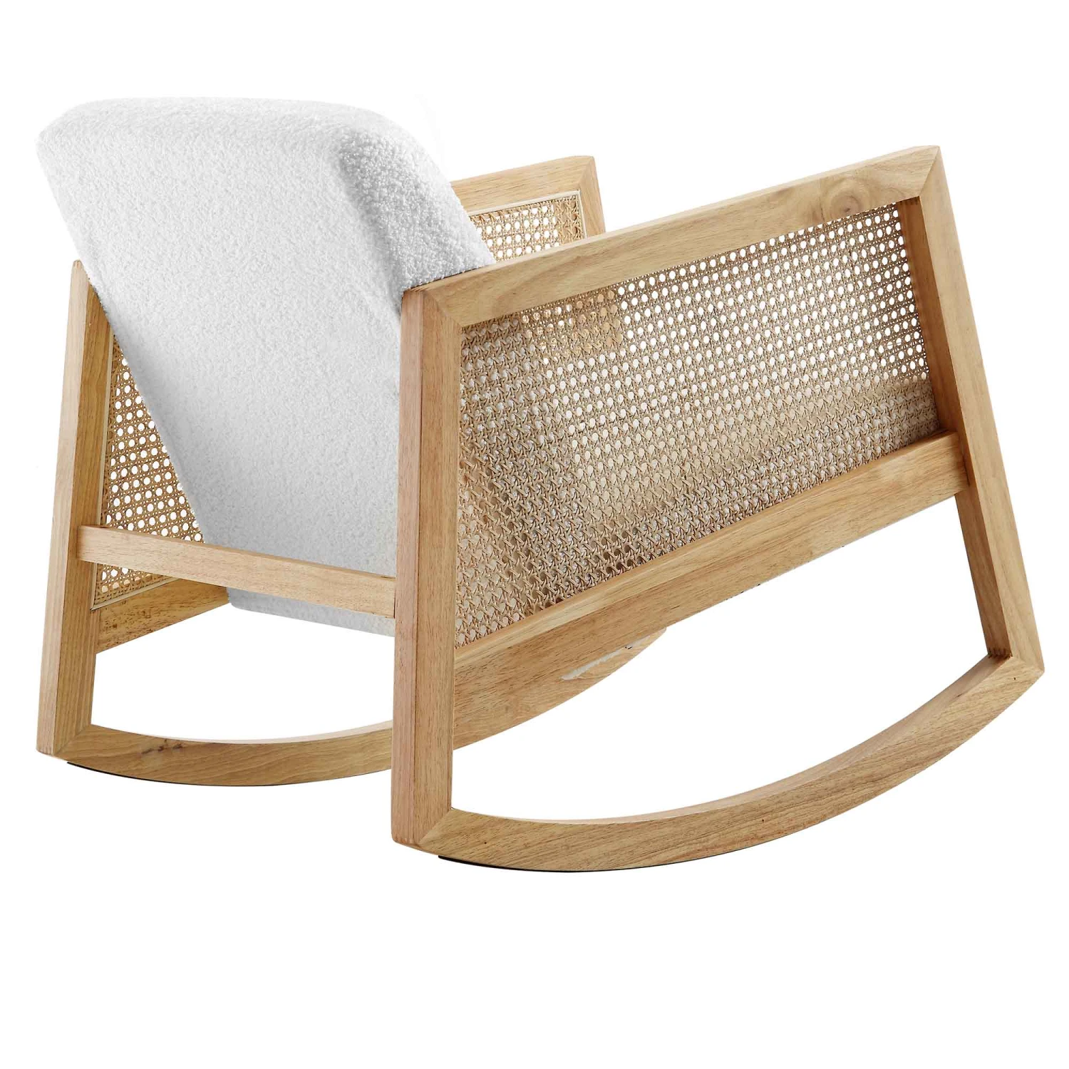 Fyne Ecru Boucle Rocking Armchair With Rattan Armrests - Image 7