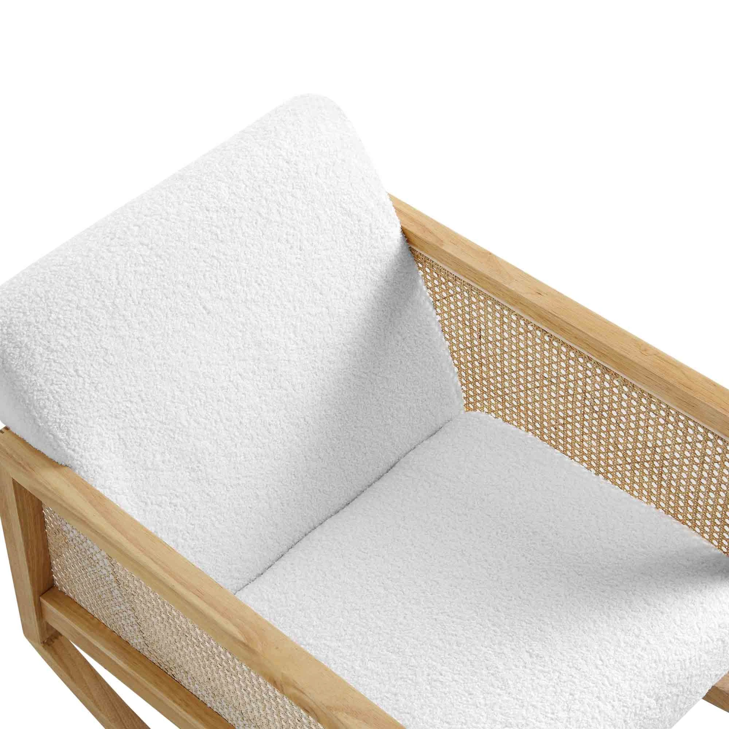 Fyne Ecru Boucle Rocking Armchair With Rattan Armrests - Image 8