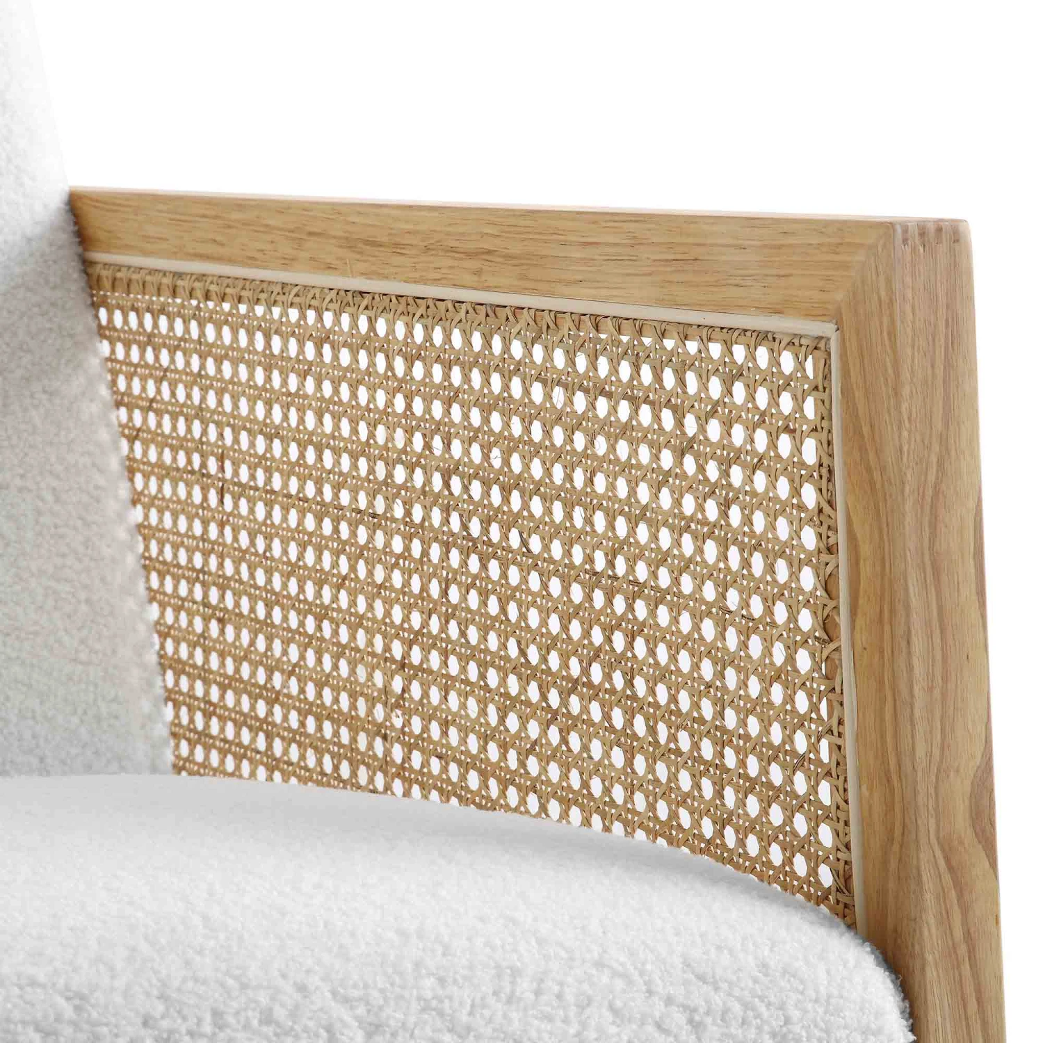 Fyne Ecru Boucle Rocking Armchair With Rattan Armrests - Image 9