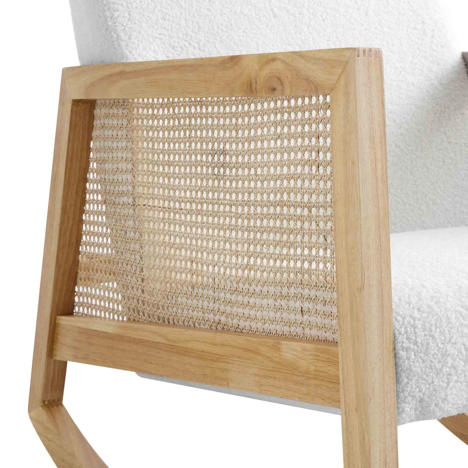 Fyne Ecru Boucle Rocking Armchair With Rattan Armrests - Image 10