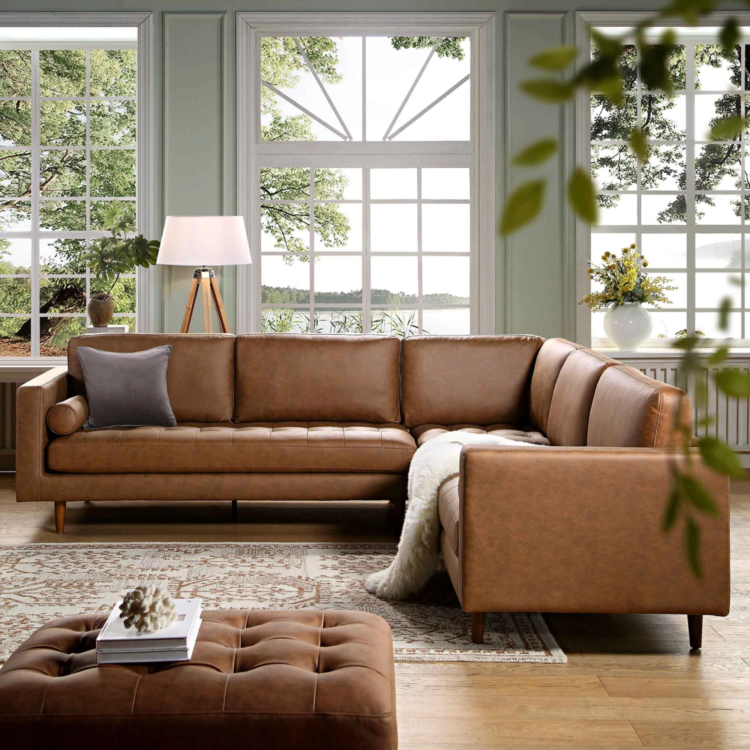 Henrietta 5+Seater Corner Sofa, Tan Faux Suede - Image 3