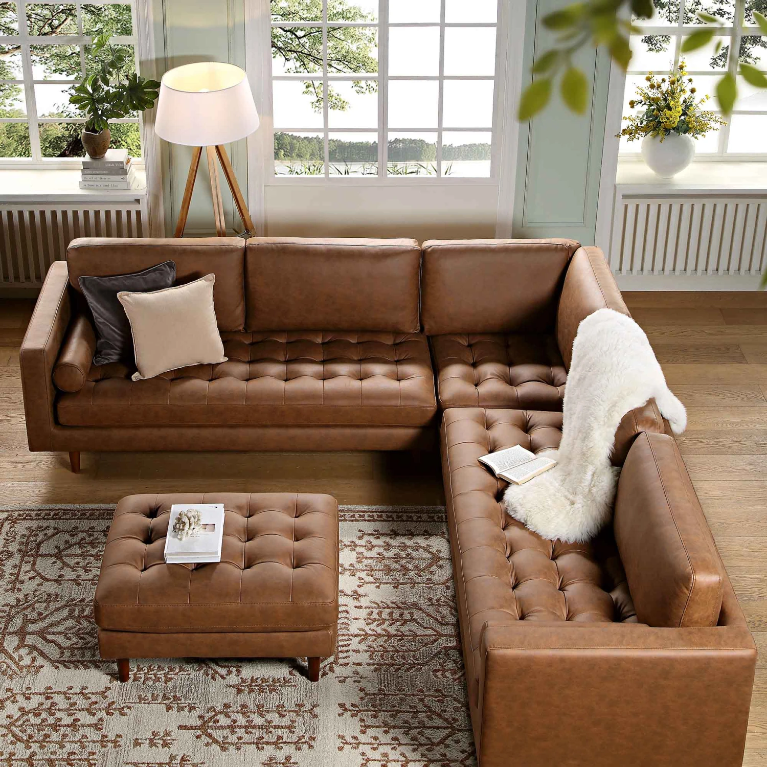 Henrietta 5+Seater Corner Sofa, Tan Faux Suede - Image 4