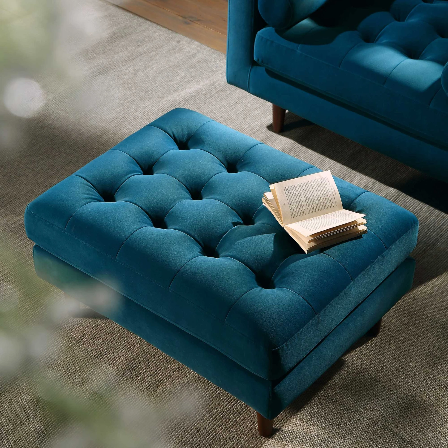 Henrietta Ottoman, Teal Velvet - Image 2