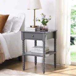 Aldwinke Dark Grey Bobbin 1 Drawer Side Table