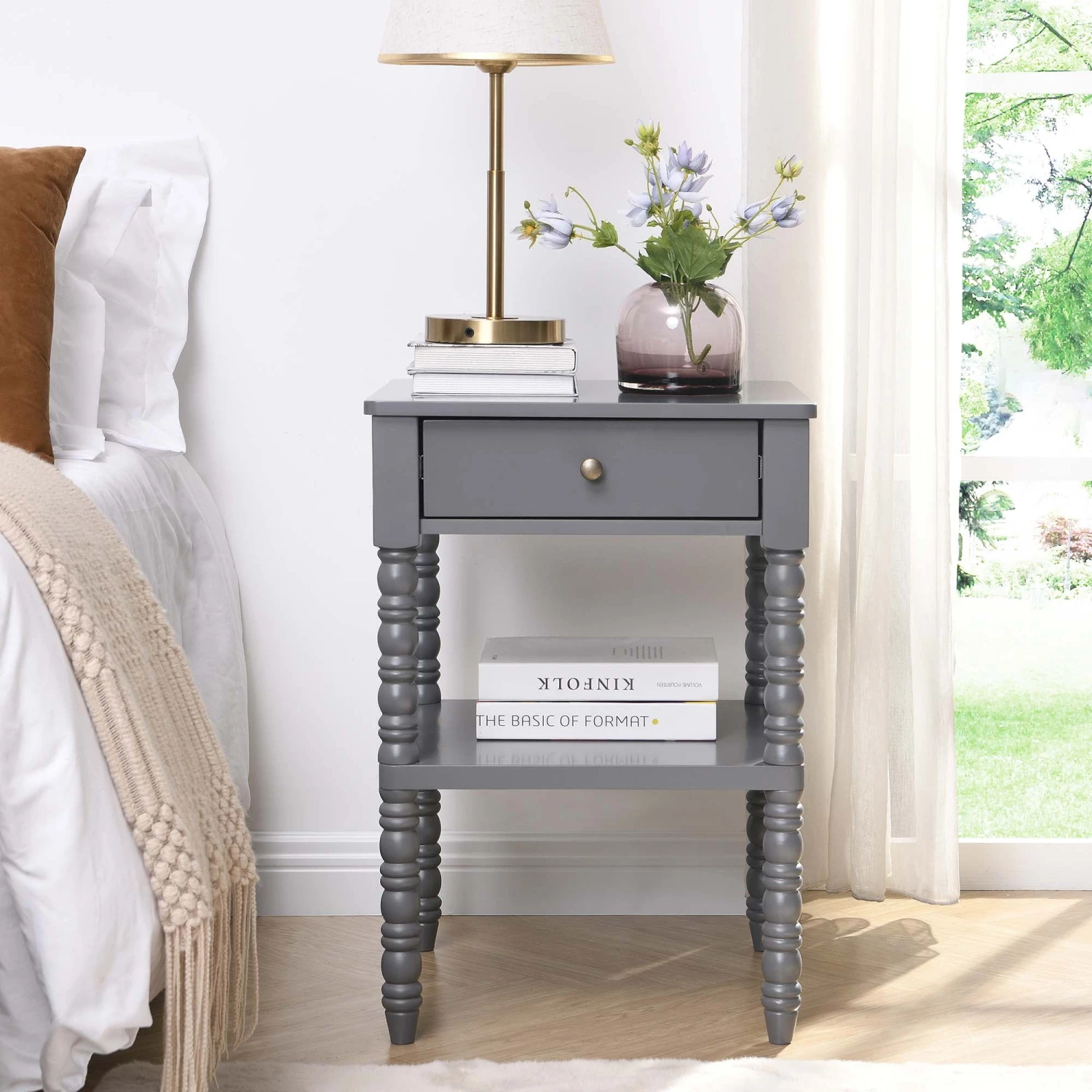 Aldwinke Dark Grey Bobbin 1 Drawer Side Table - Image 2