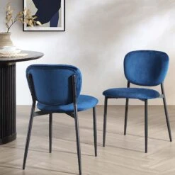 Kelmarsh Set Of 2 Navy Blue Velvet Upholstered Dining Chairs