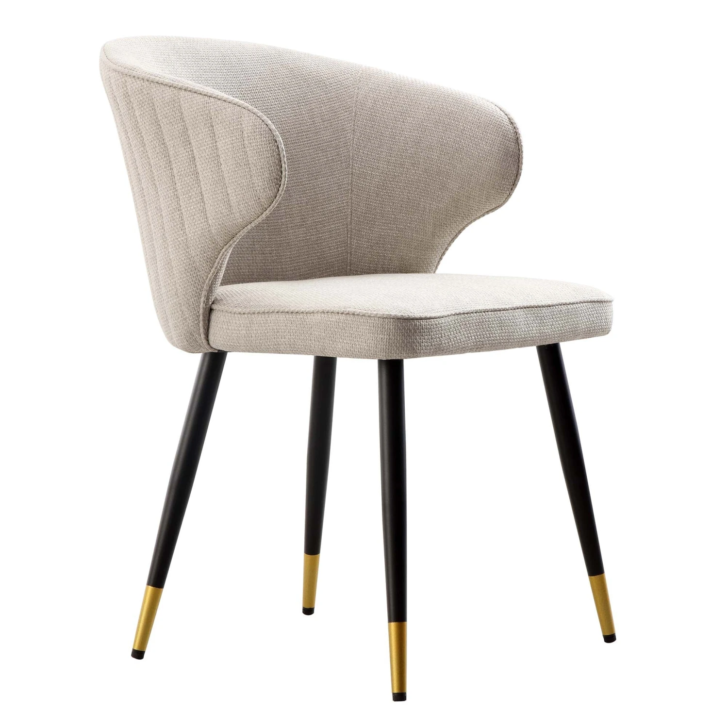 Langham Set Of 2 Oatmeal Woven Fabric Carver Dining Chairs With Fluted Back - Image 6