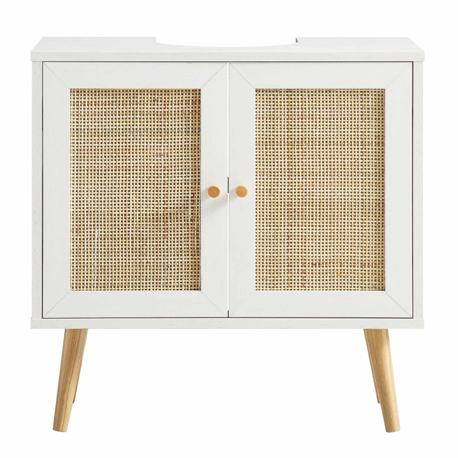 Frances Woven Rattan 2-Door Bathroom Undersink Unit, White - Image 6