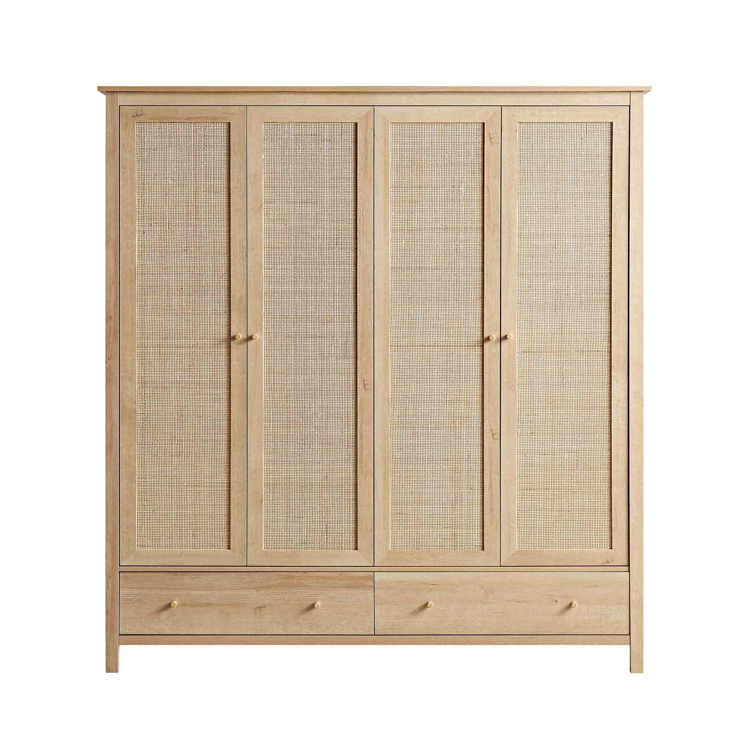 Frances Rattan 4-Door Wardrobe With 2 Drawers, Natural - Image 4