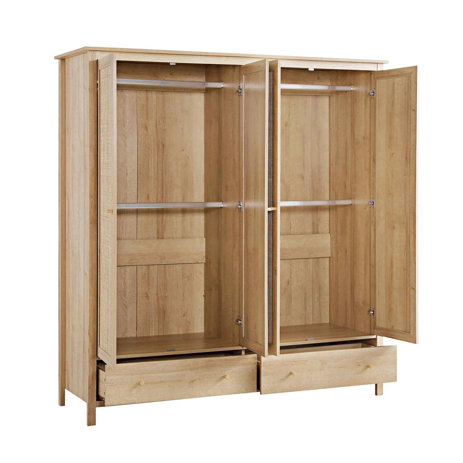 Frances Rattan 4-Door Wardrobe With 2 Drawers, Natural - Image 7