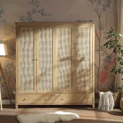 Frances Rattan 4-Door Wardrobe With 2 Drawers, Natural