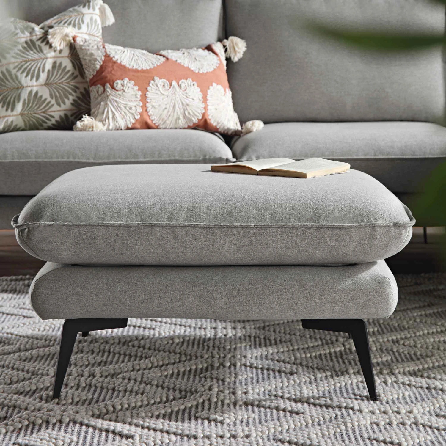Obriel Grey Marl Fabric Footstool - Image 2