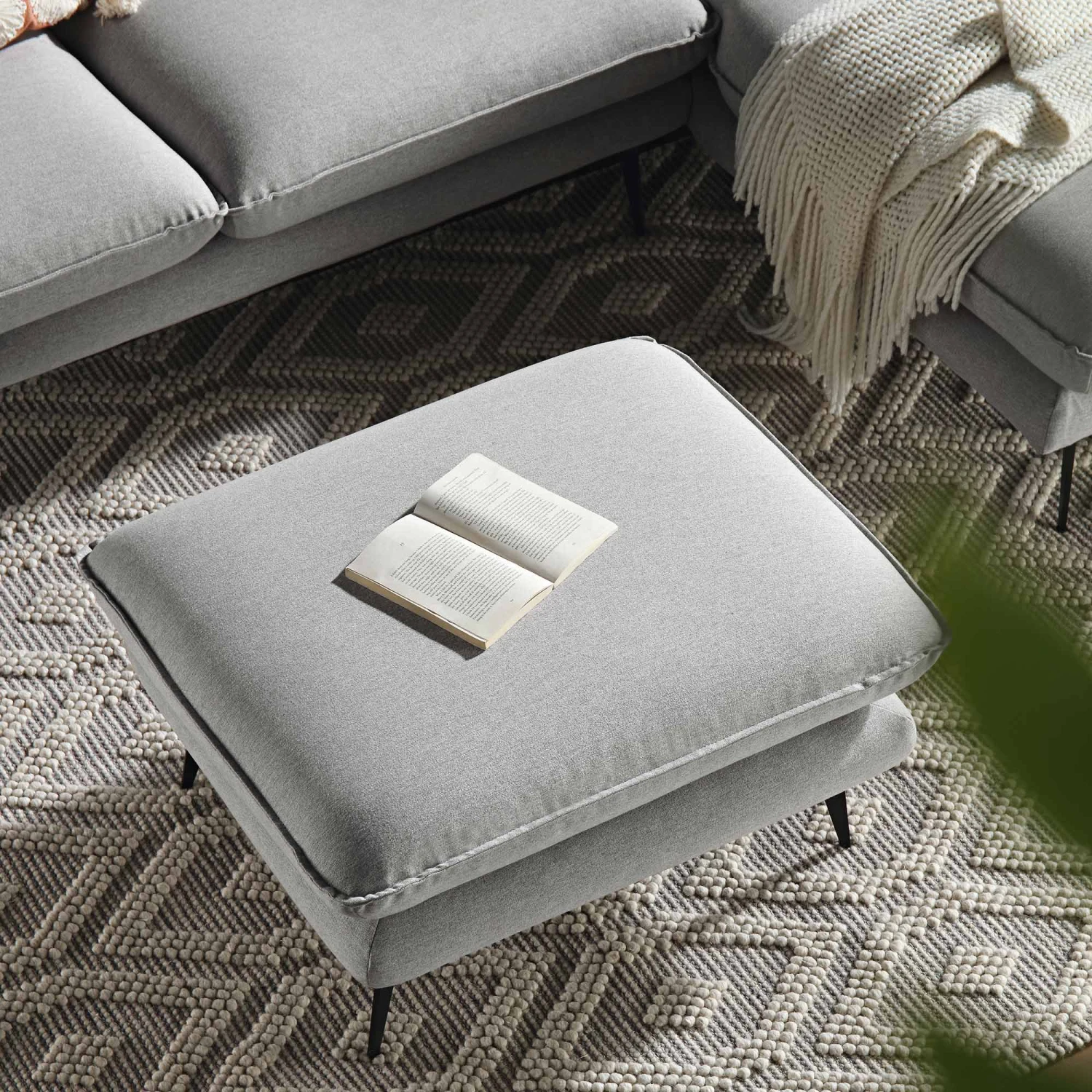 Obriel Grey Marl Fabric Footstool - Image 3