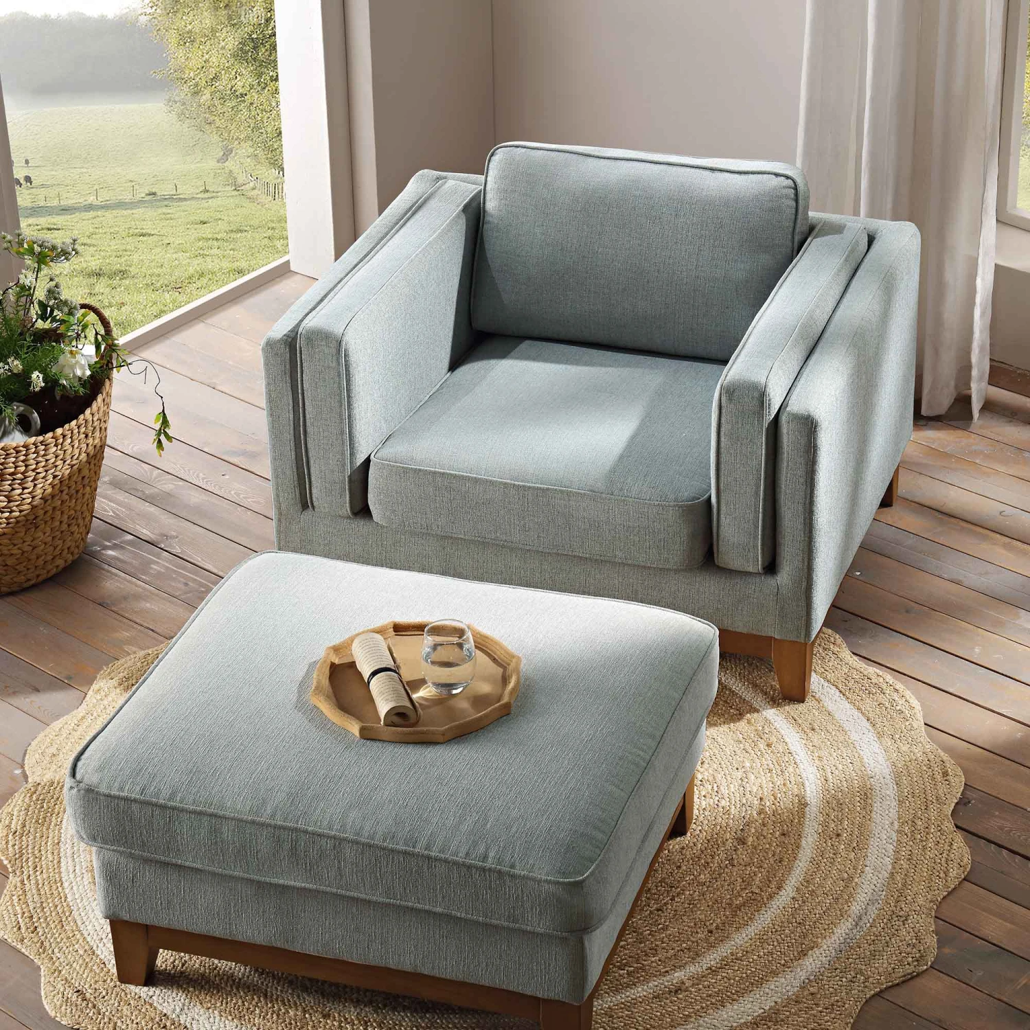 Dipley Sage Fabric Sofa, 1-Seater - Image 4