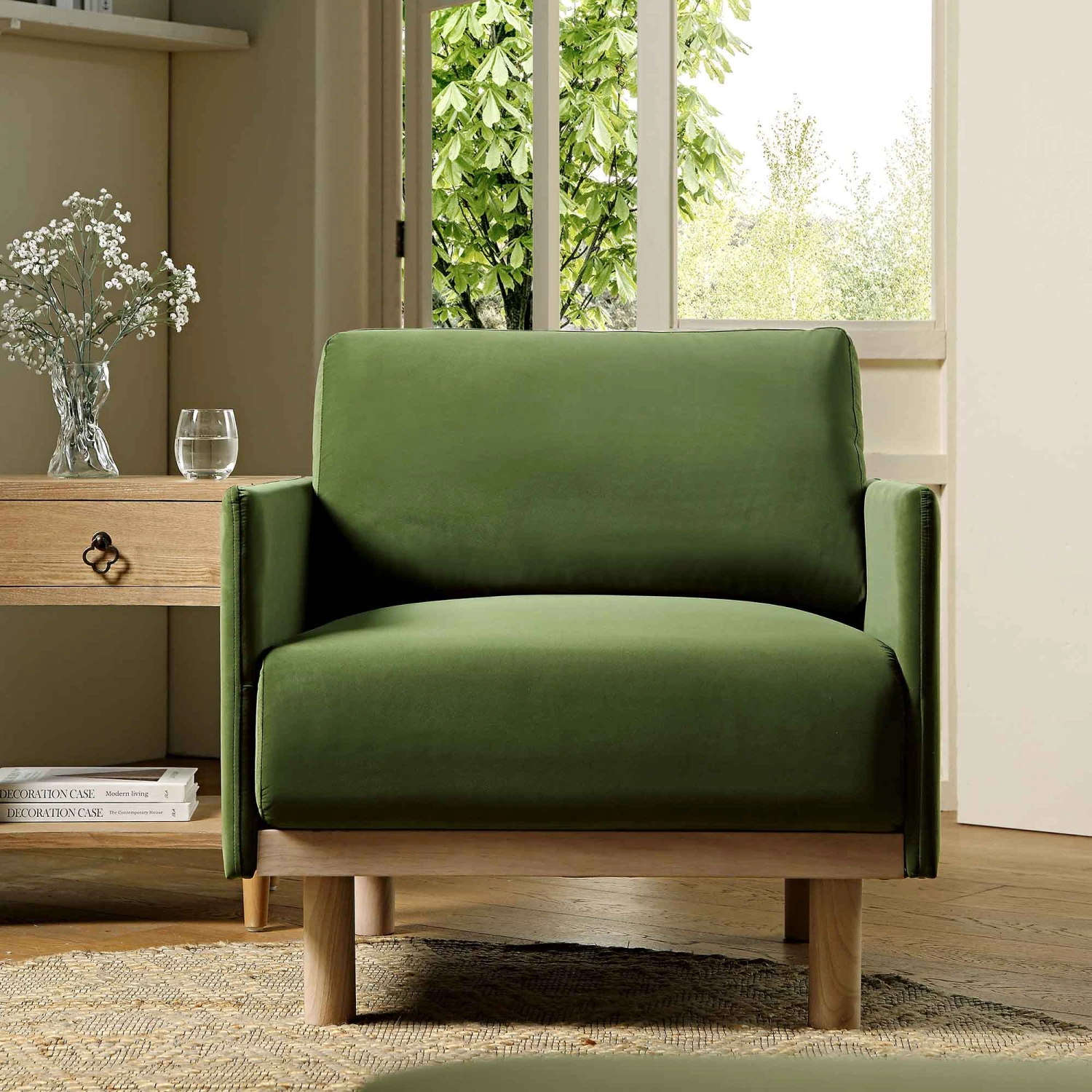 Timber Fern Green Velvet Armchair - Image 2