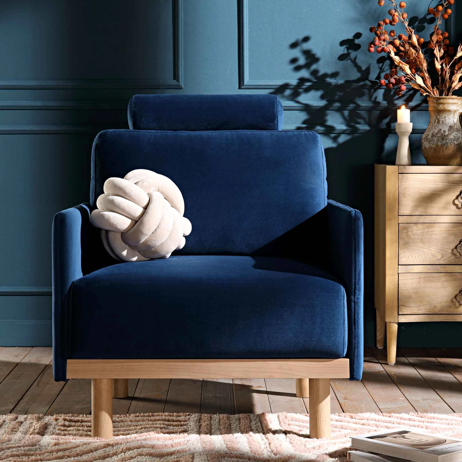 Timber Navy Blue Velvet Armchair - Image 2