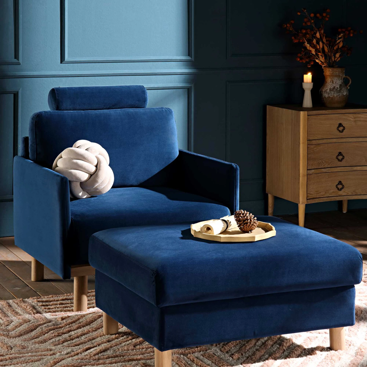 Timber Navy Blue Velvet Armchair - Image 3