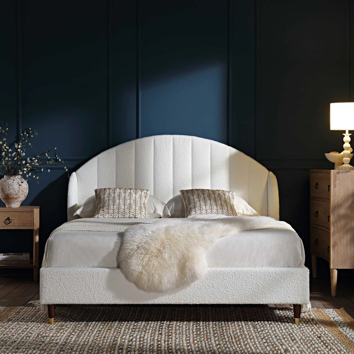 Eleanor White Boucle Upholstered Bed Frame With Domed Headboard - Image 2