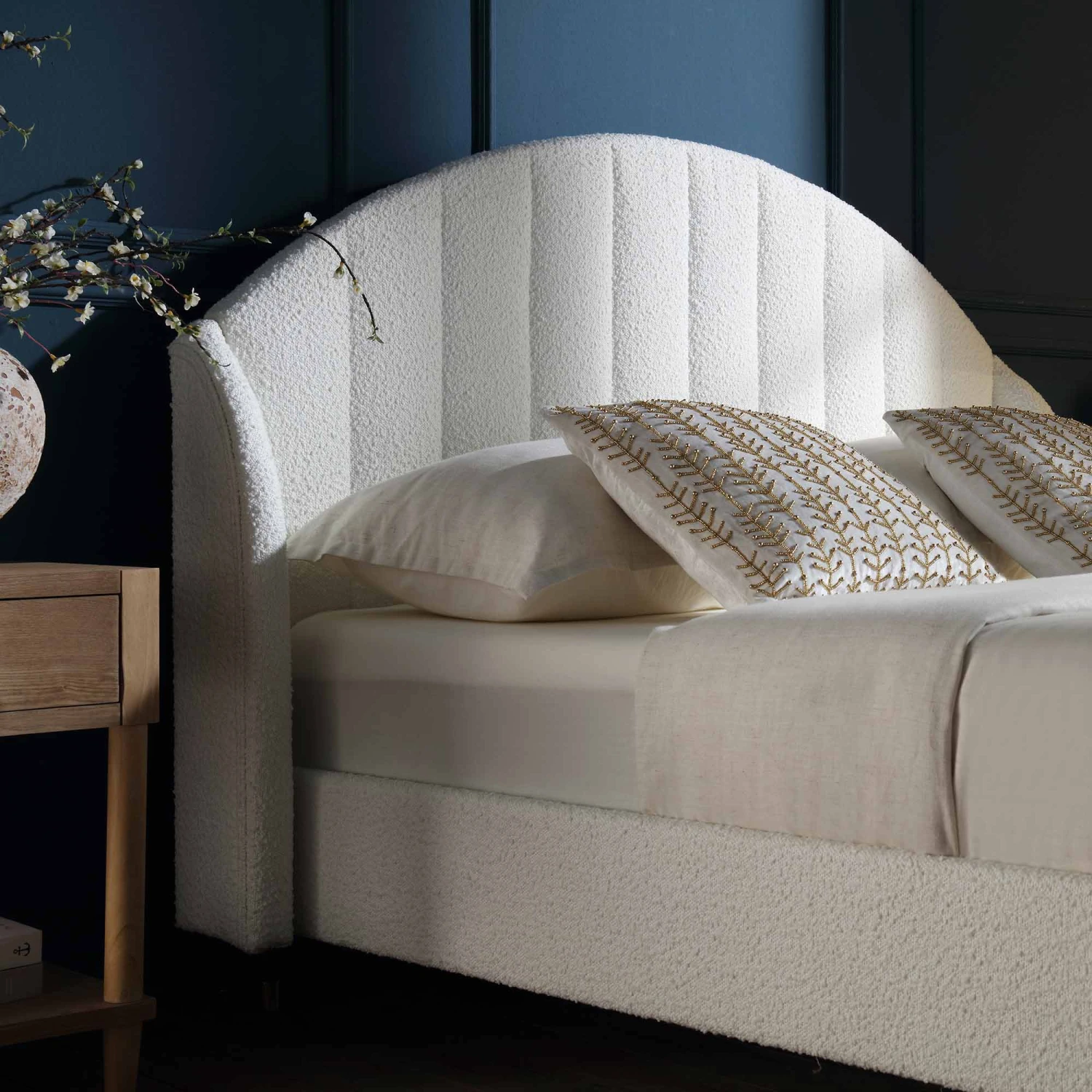 Eleanor White Boucle Upholstered Bed Frame With Domed Headboard - Image 3