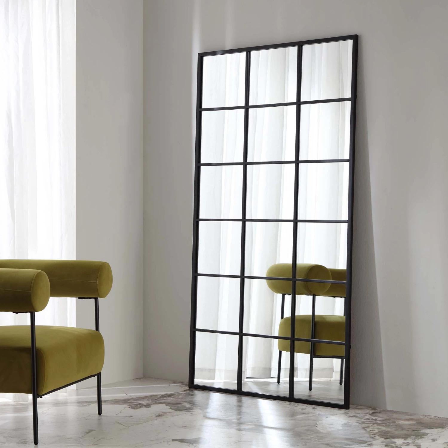 Chardwell Full Length Industrial Metal Window Mirror 180 X 100 Cm, Black