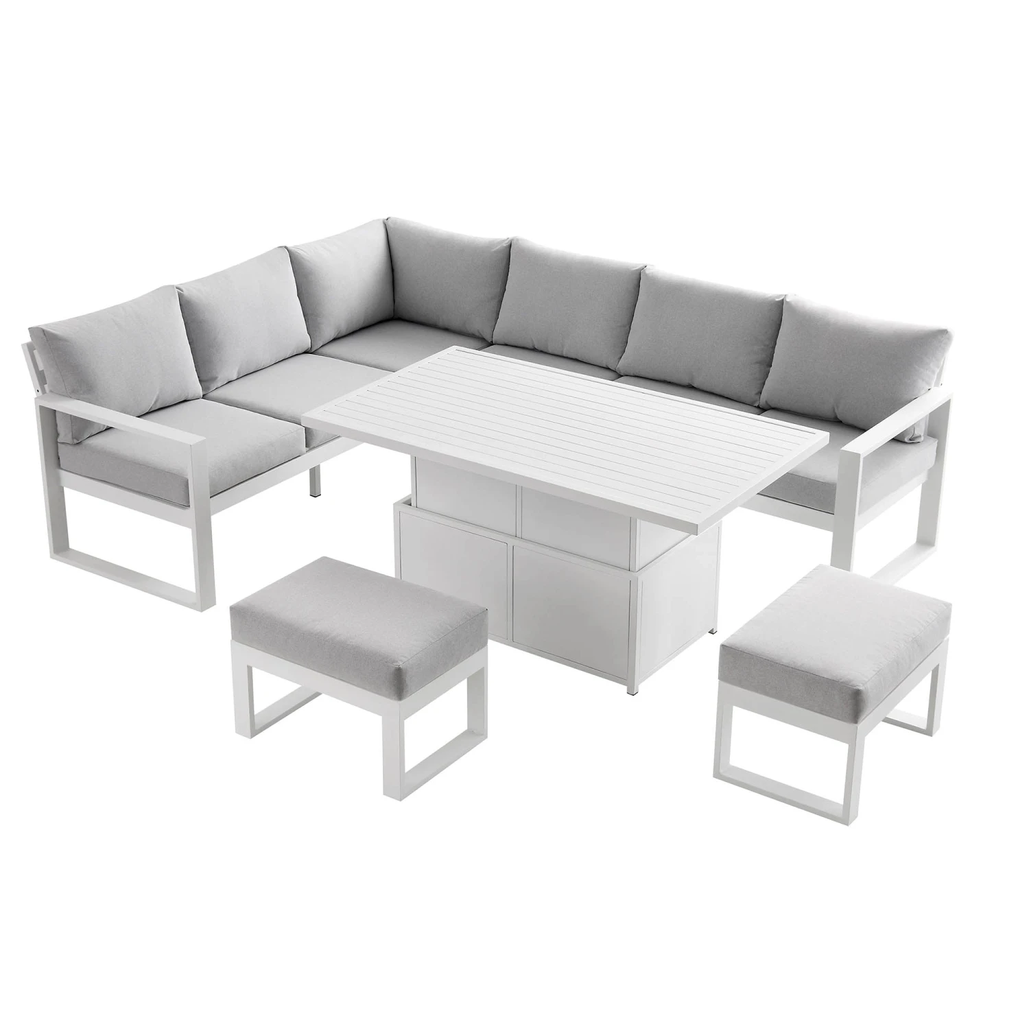 Albany Aluminium Large Corner Casual Dining Set With Rising Table, White - Image 6