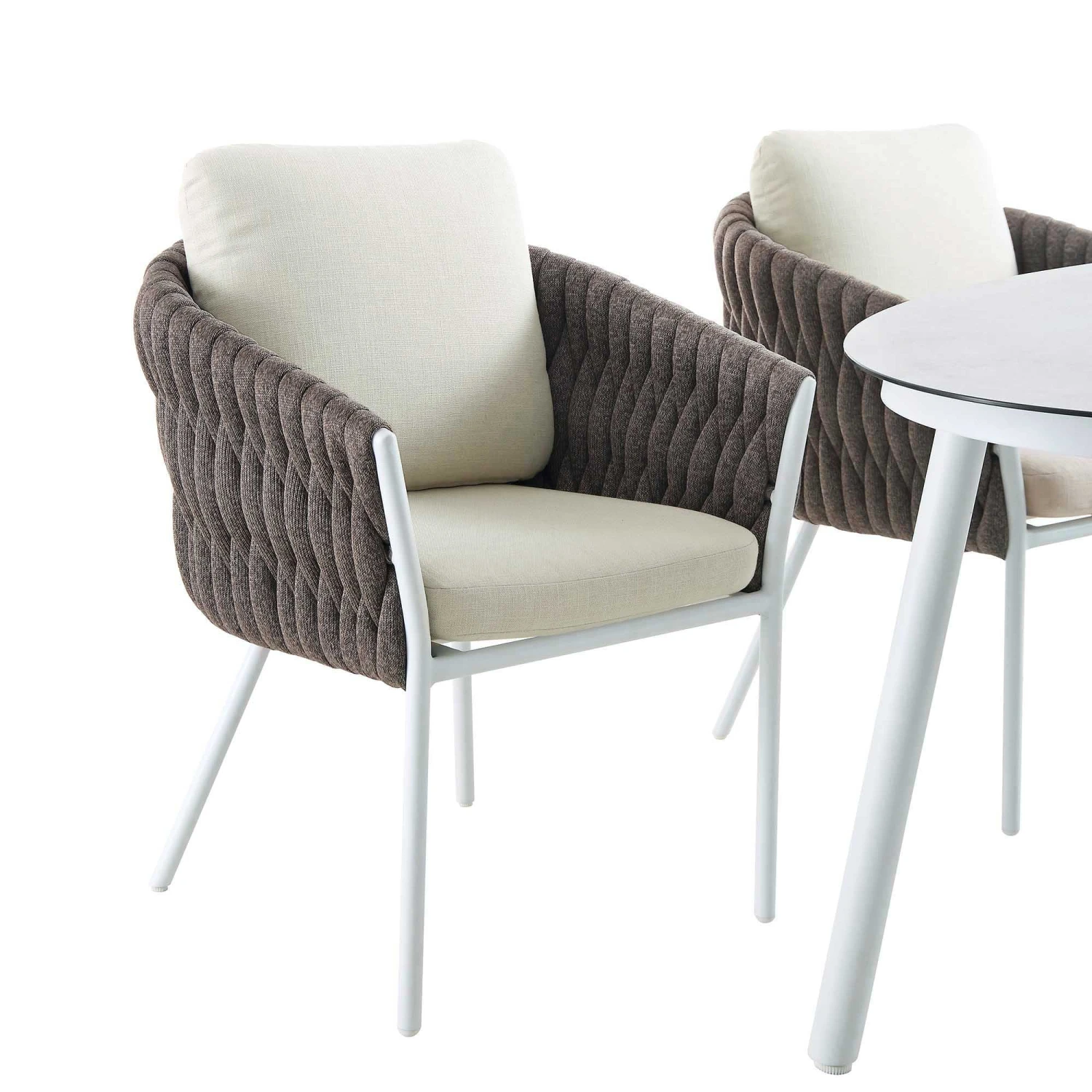 Montebello 6-Seater Outdoor Taupe Rope And Aluminium Oval Dining Set With White Ceramic Dining Table - Image 9