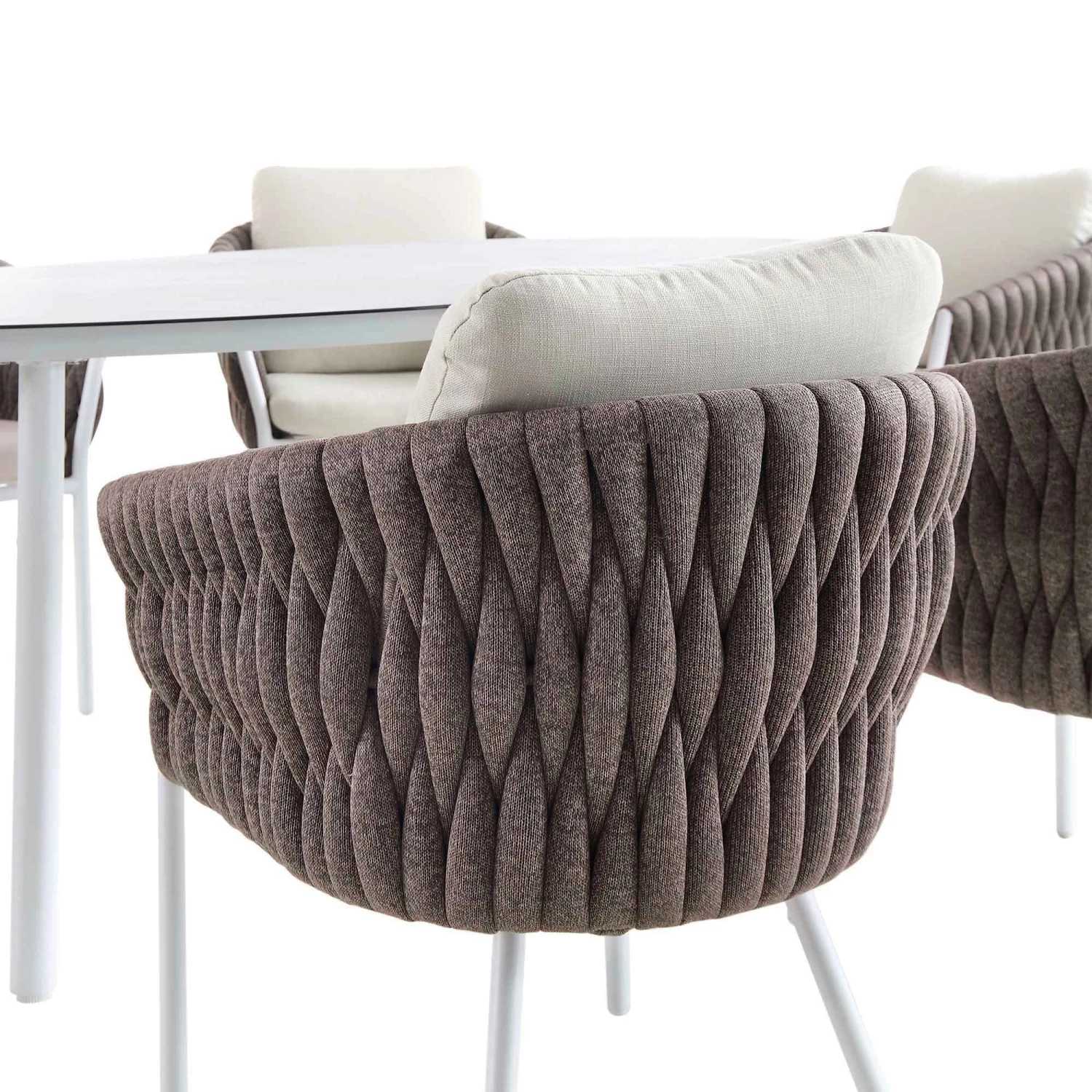 Montebello 6-Seater Outdoor Taupe Rope And Aluminium Oval Dining Set With White Ceramic Dining Table - Image 10
