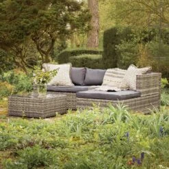 Troy Corner Rattan Garden Sofa Set With Table