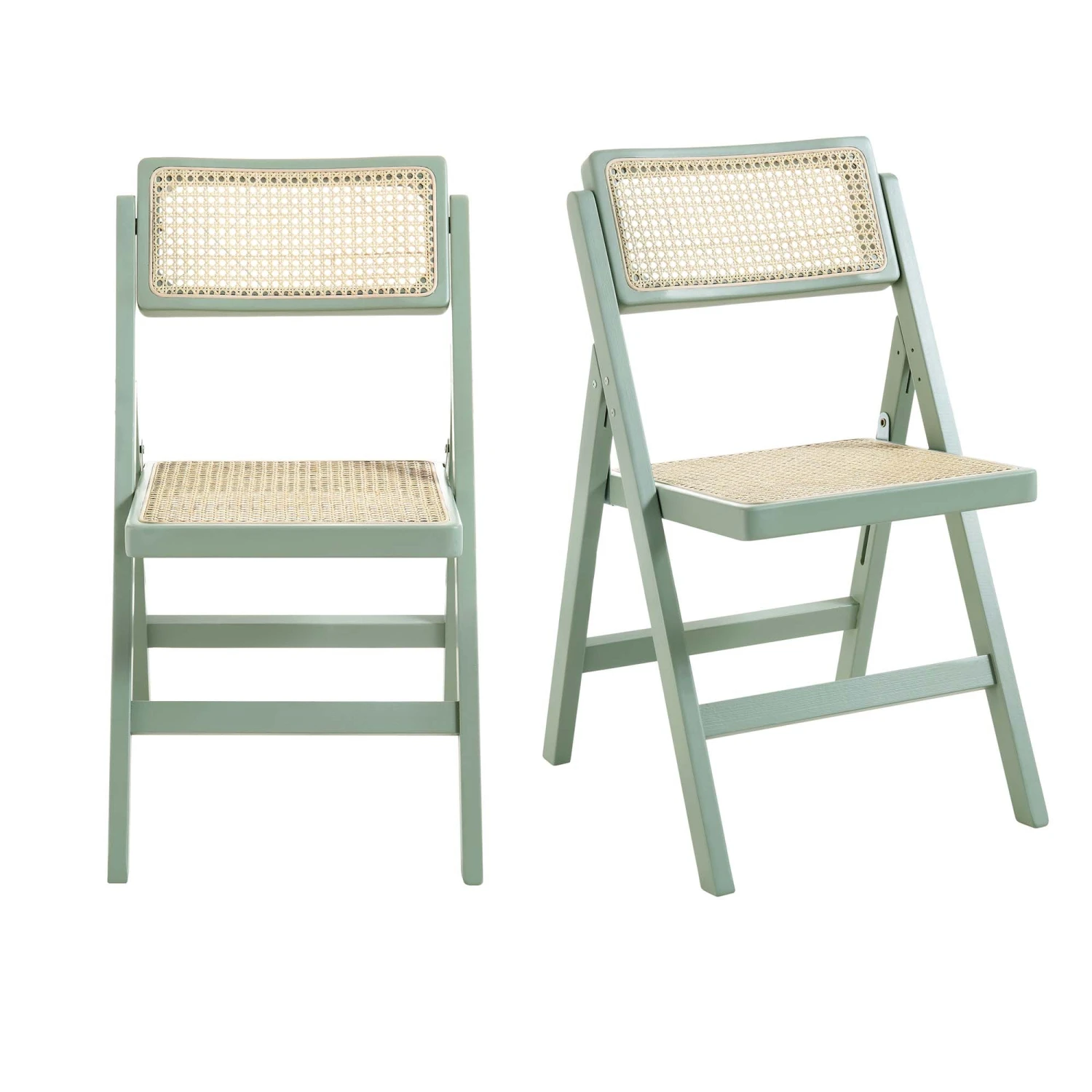 Frances Set Of 2 Folding Cane Rattan Chairs, Mint - Image 3