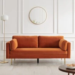 Pelham Orange Velvet Fabric Sofa